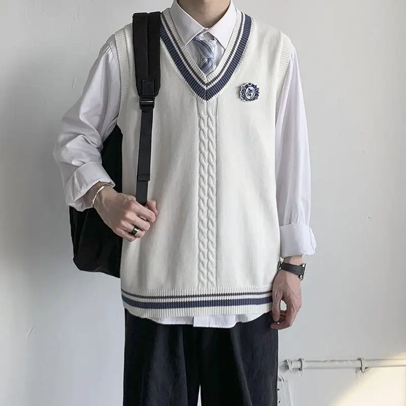 Autumn Winter College Style 3-pcs JK Uniform V-neck Knitted Sweater Pants Unisex Couple