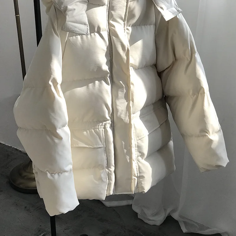 Lugentolo, Женская парка, зимнее пальто с капюшоном, утолщенная, теплая, Корейская, свободная, на молнии, одежда с длинным рукавом, повседневная, одноцветная парка