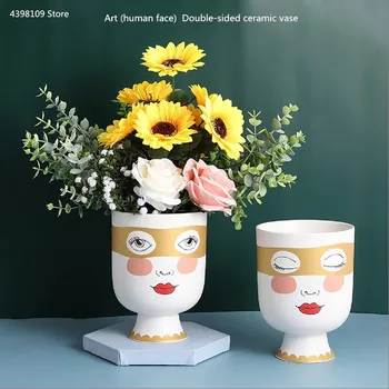 

Creative Nordic Art (human face) Ceramic Vase Decoration Living Room Flower Arrangement Vase Wedding Decoration Artificial Flowe