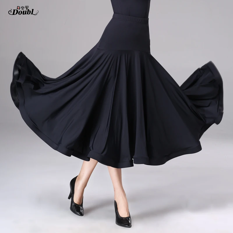Doubl Elastic National Standard Ballroom Skirts New Modern Long Waltz Skirt Show Expansion Black very full Ice silk fabrics