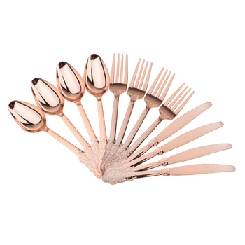 

12pcs Plastic Cutlery Set Forks Spoons Disposable Tableware Rose Gold
