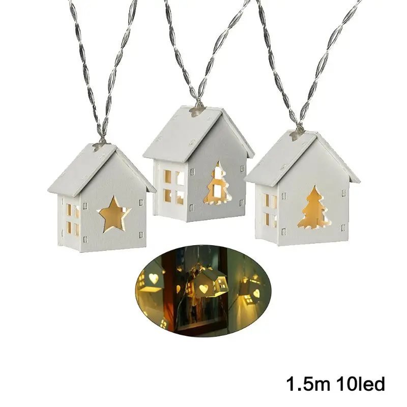 

LED Garland Wood House Light String for Wedding Party Holiday Room Decor Novelty Fairy Night Lamp