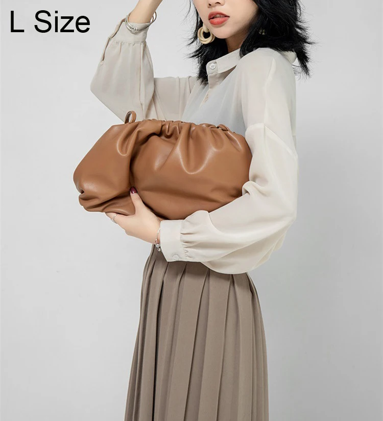 38cm Big Leather Pouch Handbag Women Soft High Quality Fashion Luxury Designer Clutch Bag Lady Large Ruched Cloud Shoulder Bag