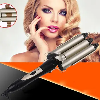 

EU Plug Hair Curler 3 Triple Barrels Ceramic Perm Splint Big Wave Curling Iron Tool