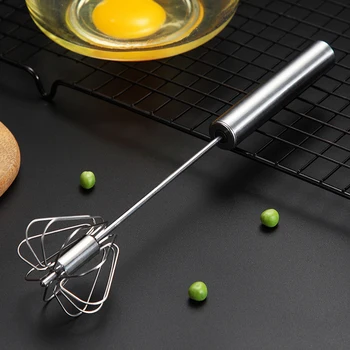 

1Pc Stainless Steel Egg Beater Manual Self Turning Whisk Semi-Automatic Egg Beater Hand Mixer Cream Blender Kitchen Baking Tools