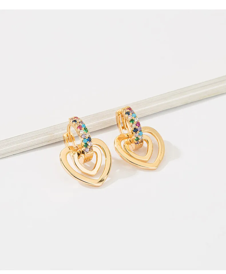 New Arrival Alloy Zircon hoop Earring Geometric Rainbow Crystal Jewelry Fashion Retro Gold Hollow Out Earring Birthday Gift
