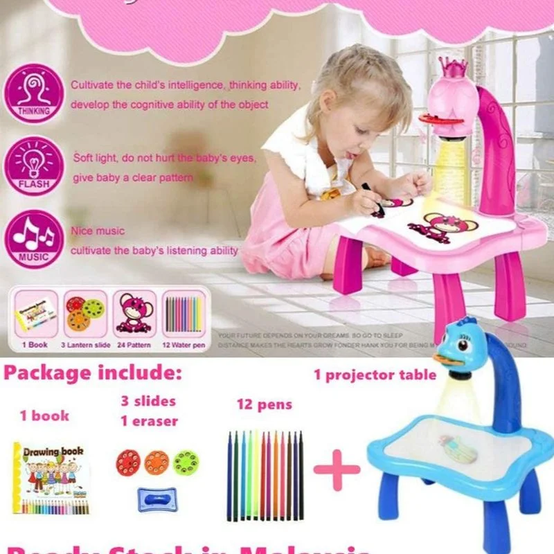3 months and up Drawing Projector Table for Kids, Trace and Draw Projector  Toy, Child Learning
