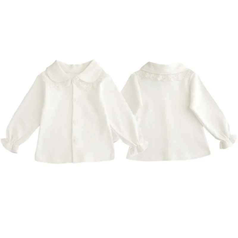 Кружевная блуза с длинными рукавами и отложным воротником для маленьких девочек от 0 до 24 месяцев рубашка на пуговицах новая детская одежда для девочек