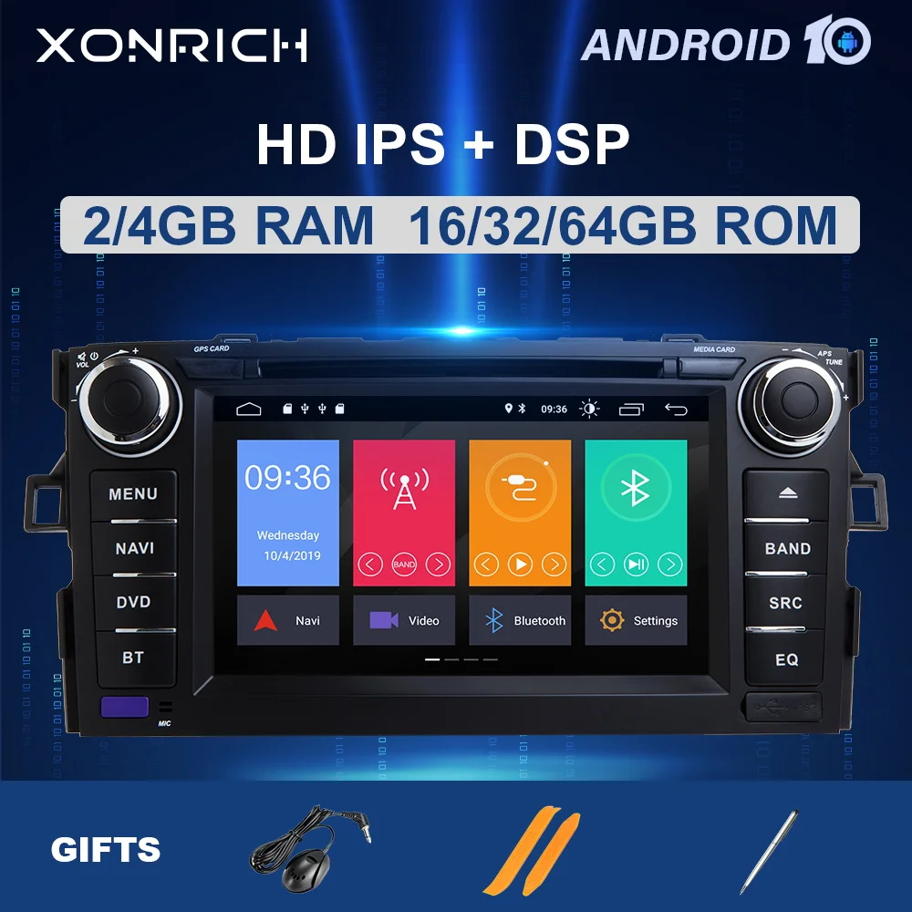 Автомобильный DVD-плеер IPS 2 din Android 10 для TOYOTA AURIS Altis COROLLA 2012 2013 GPS Радио Навигация