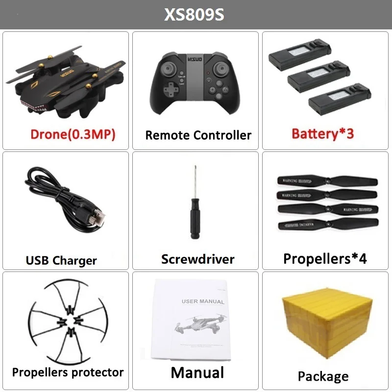 Set3 0.3MP 3B F VISUO XS809S(XS809HW модернизированный) складной Радиоуправляемый Дрон с широкоугольной HD камерой 720P FPV Квадрокоптер один ключ возврат мини Дрон дроны - Цвет: Set3 0.3MP 3B F