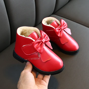 

JGVIKOTO 2020 New Winter Boots For Girls Warm Cotton With Cute Bowtie Kids Sweet Ankle Boots Children Rubber Boots Princess Hot