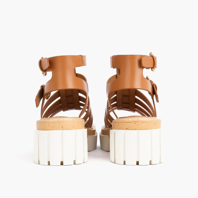 

MUMANI Woman‘s 2021 New Gladiator Sandals Square Heel Genuine Leather Narrow Band Buckle Strap Platform Shoes Rome Lady Footwear