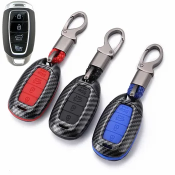 

WFMJ Carbon Fiber + Silicone Button 4 Buttons Key Cover Case Fob for Hyundai Azera Elantra GT Grandeur I30 IG IX35 Santa Fe