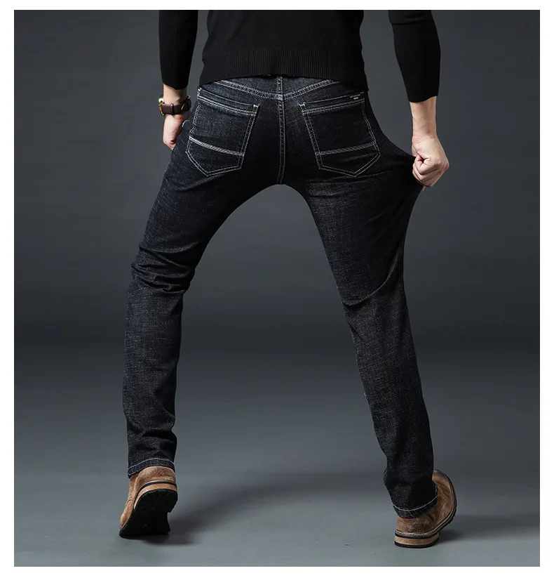 Мужские джинсы, Осенние прямые эластичные ковбойские повседневные брюки, большие размеры, свободные мужские джинсы