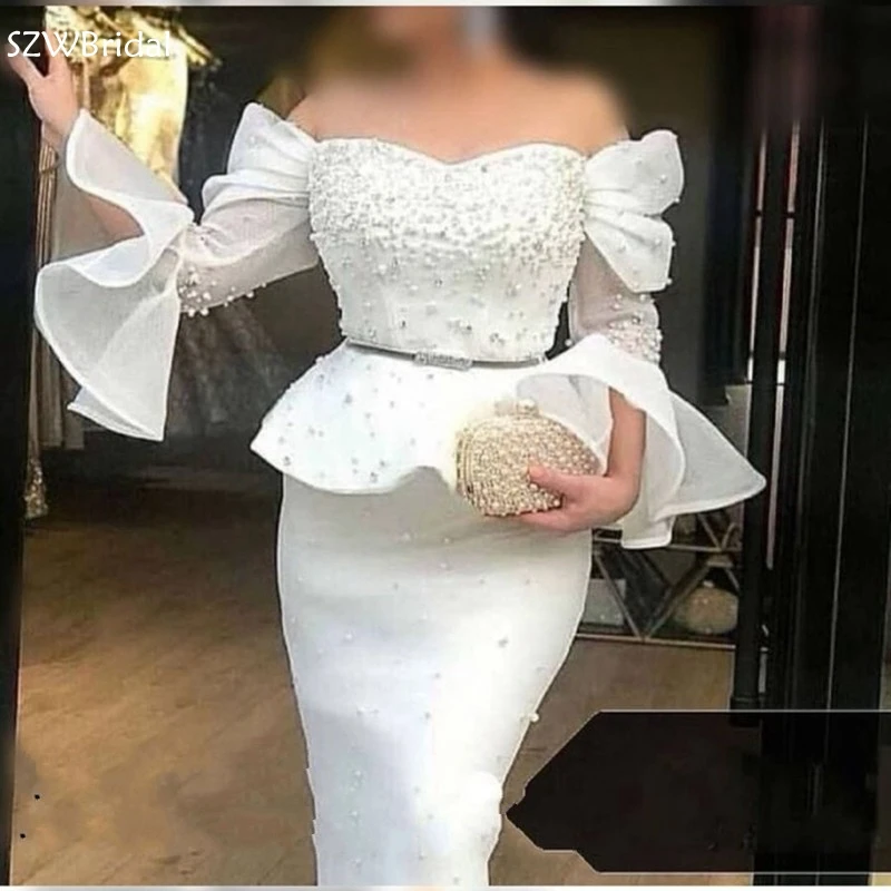 

New Arrival White Dubai Arabic evening dress Party 2019 abiye elbise Pearls Beaded Evening gowns Robe de soiree Formal dress