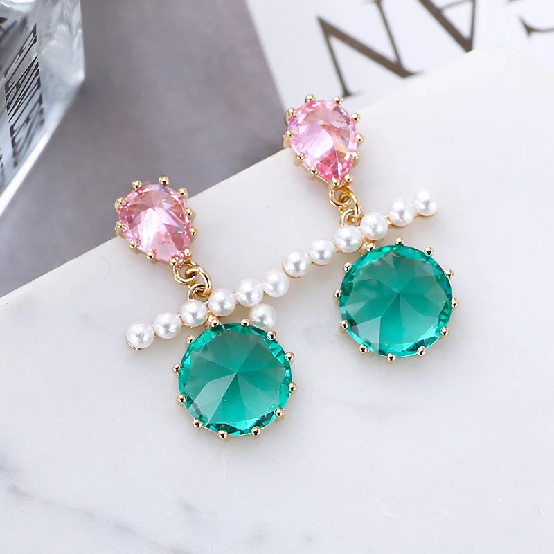 Multicolor 1 XIUMEIYIZU, новинка,, серьги, геометрические стеклянные бусины, капли воды, циркония, ювелирные изделия, амулеты, роскошные женские серьги на свадебную вечеринку - Окраска металла: Multicolor 1