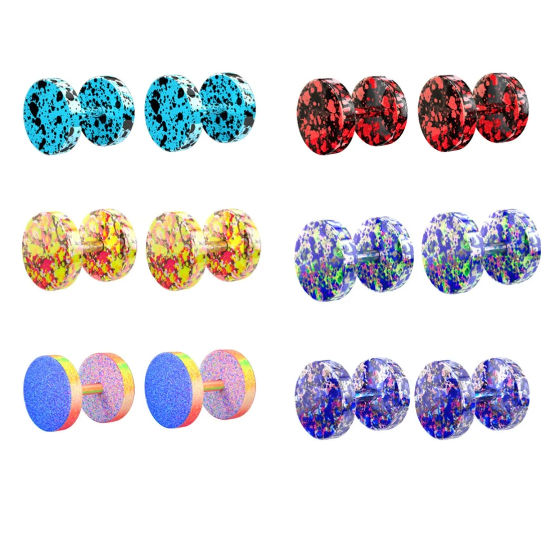 1pair Colorful Fake Plugs Stainless Steel Studs Earrings Fake Gauge Faux Tunnels Earring Ear Piercing For Women Men Body Jewelry