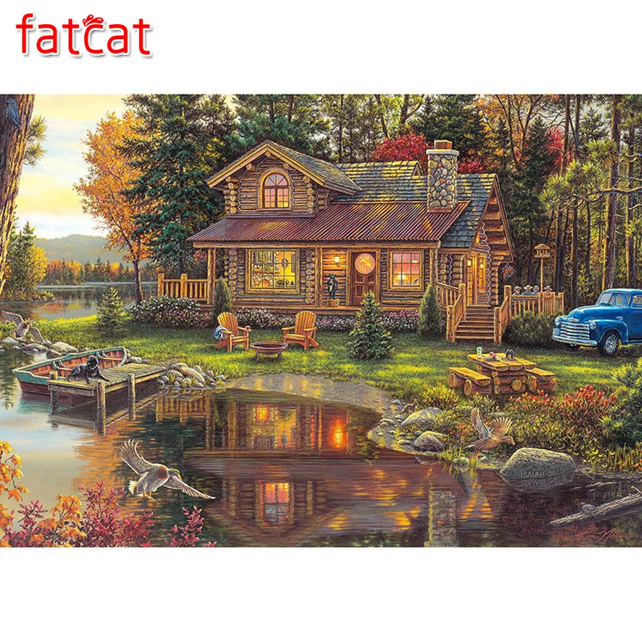 Full Square Round Diamond Painting sweet family DIY Diamond Embroidery village Cabin in the Woods Cross stitch Rhinestone Mosaic