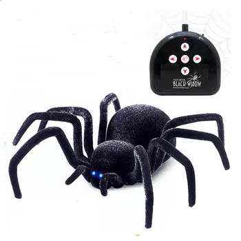 

Electronic pet Remote Control Simulation tarantula Eyes Shine smart black Spider 4Ch Halloween RC Tricky Prank Scary Toy gift