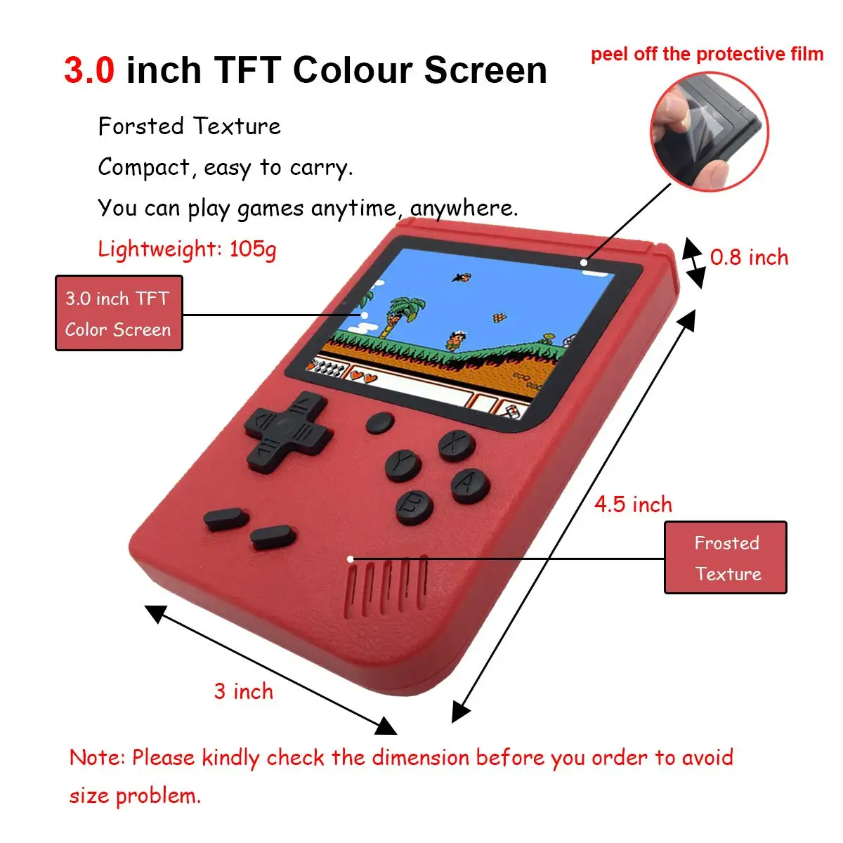 Tapdra Ретро игровая консоль с 400 NES классические игры " портативный ручной Gameboy желтый перезаряжаемый Красный Цвет Винтаж FC NES