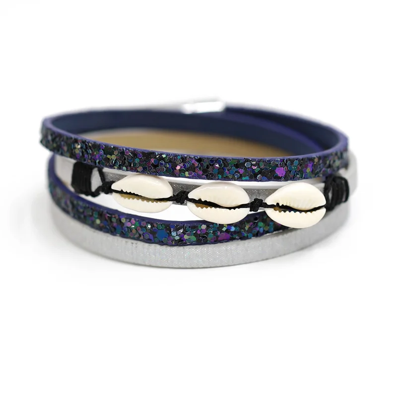Модные женские каменные браслеты сверкающие блестки Многослойный кожаный браслет женский подарок ювелирные изделия Прямая поставка - Окраска металла: B8601d