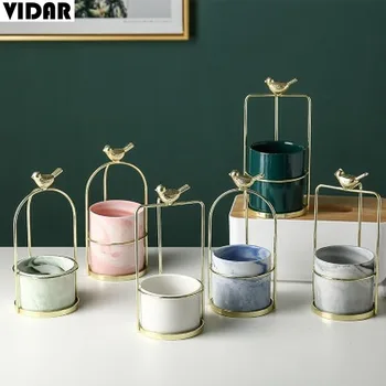 

VIDAR Ins Nordic Portable Small Vase Creative Iron Art Dried Flower Vase Countertop Ceramic Bow Succulent Flower Pot Decoration