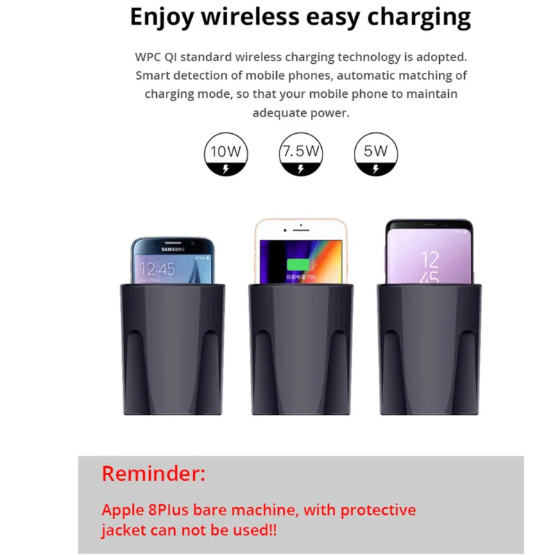 Автомобильное зарядное устройство для samsung iPhone X USB Быстрый QI беспроводной зарядный держатель черный