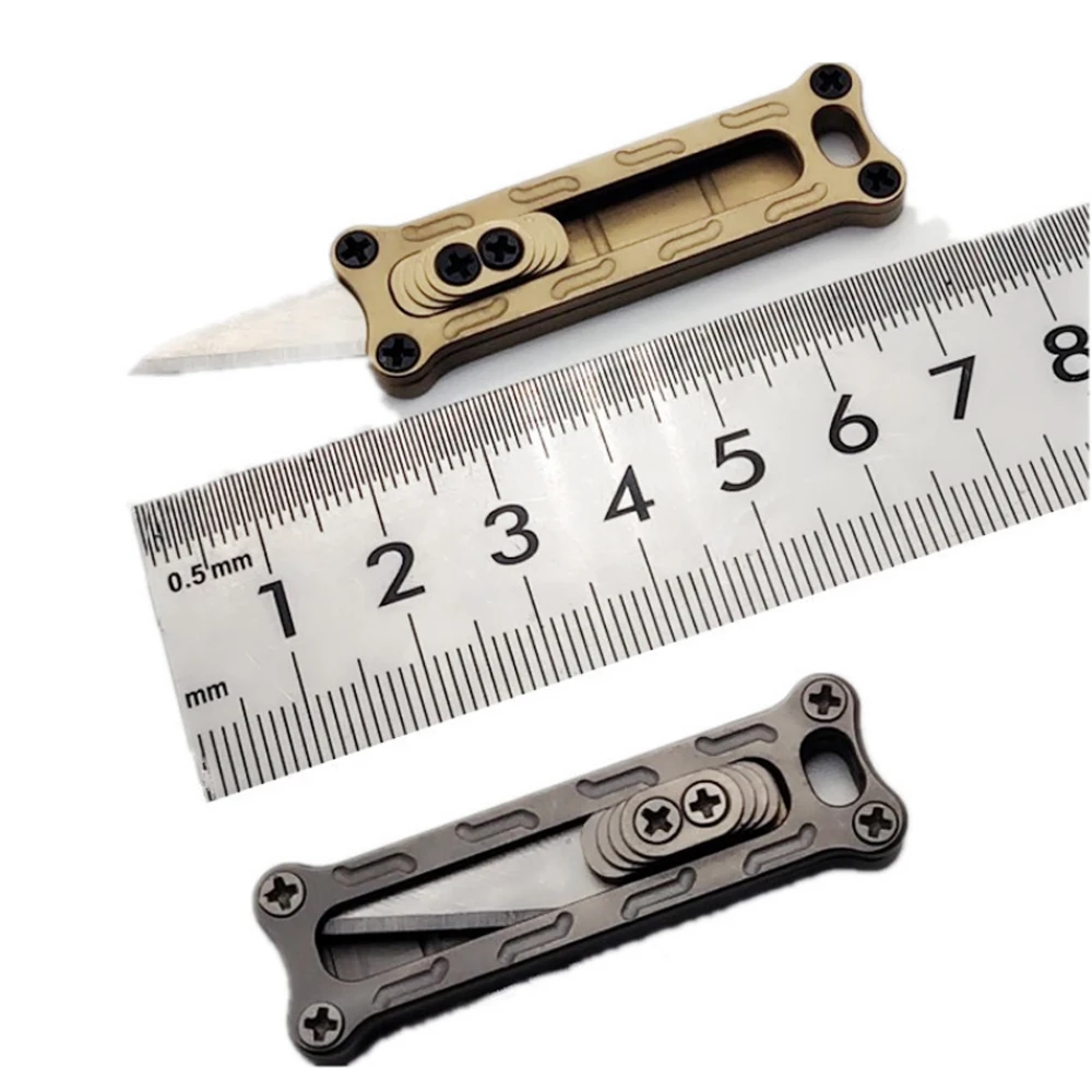 Stainless Steel 3Cr13 Sliding Blade Utility Knife EDC Keychain Mini Box  Cutter Replaceable Blade Small Folding Pocket Knife