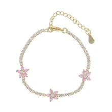 Высокое качество Летний дизайн Позолоченные ювелирные изделия Розовый tophus фиолетовый цветок Романтичный Браслет Женская девочка нежный модный подарок