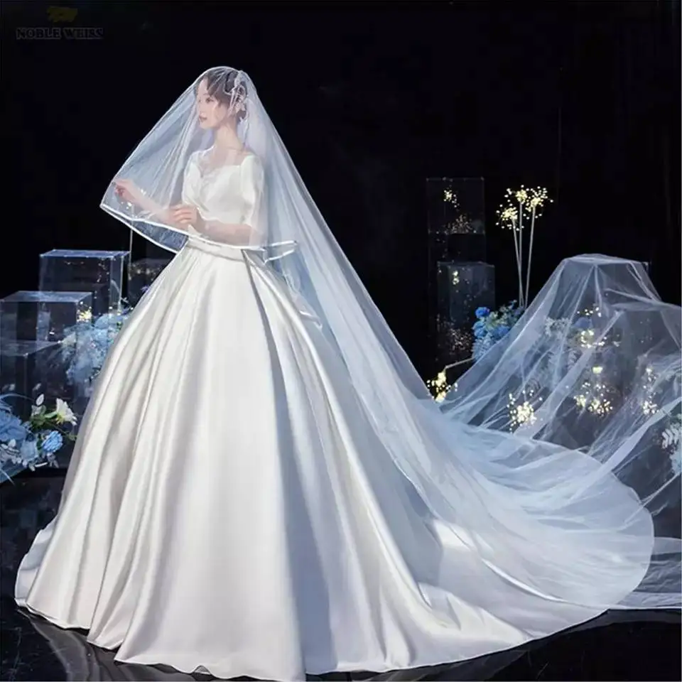 

Soft Tulle Long Wedding Veil No Comb High Quality Plain Very Soft White Ivory Cathedral Bridal 3M 4M Veil Wedding Accessories