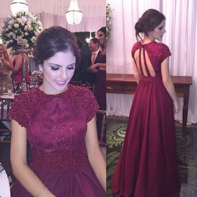 Vestidos бордовое атласное платье для выпускного вечера с рукавами-крылышками элегантные платья для выпускного вечера es A Line бисероплетенные вечерние платья с низким вырезом на спине - Цвет: same as image