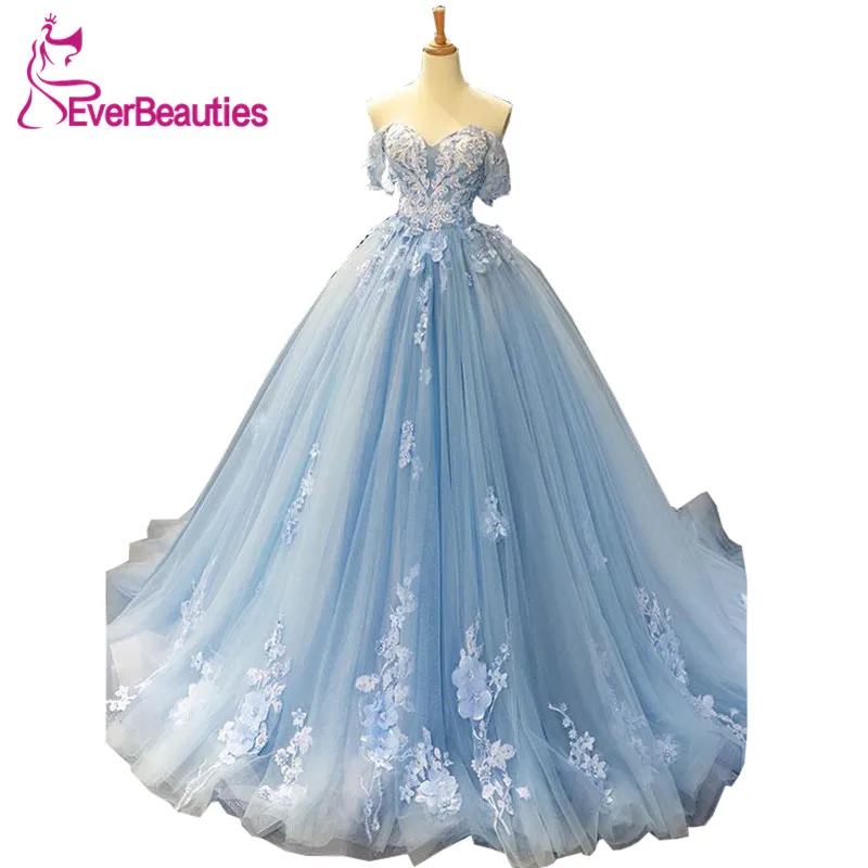 

Robe De Soiree Off The Shoulder Evening Dresses 2020 Elegant Ball Gown Long Tulle Appliques Luxury Arabia Formal Dress