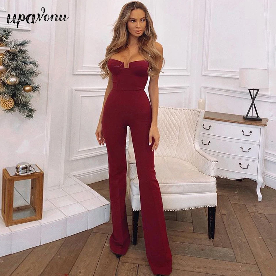 

Free Shipping Bandage Jumpsuit Beaded Sling Bodycon Flare Jumpsuit High Quality Women Summer Sexy Club Celebrity Party Jumpsuit