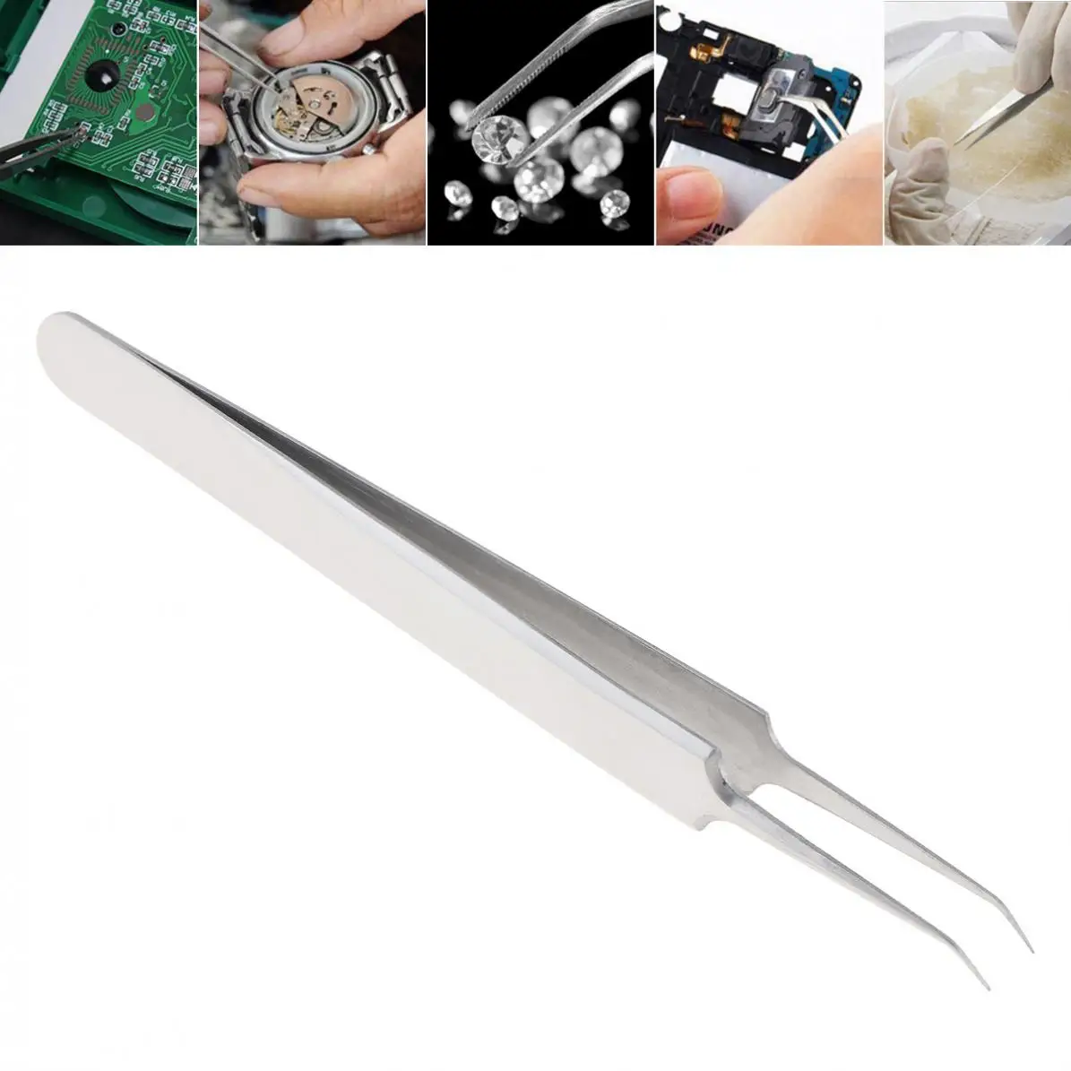 

115MM Stainless Steel Electronic Tweezers Curved Pimple Comedone Blackhead Tweezer for Face Cleaner