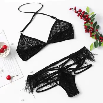 

Women Underwear Set Sexy Lace Bra Set Sexy Lingerie Lace Bra Set Feather G-string Panty Underwear кружевное белье #2O23