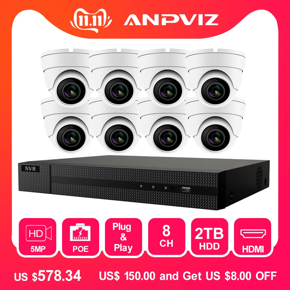 8CH 5MP POE IP CCTV видео NVR Системы 4/6/8 шт. 5MP POE IP Камера открытый погодостойкий домашнего видеонаблюдения Наборы