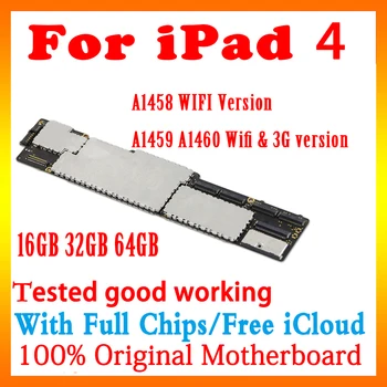 

Original logic board for ipad 4 motherboard A1458 wifi / A1459 or A1460 3G version unlocked for ipad 4 logic board with chips