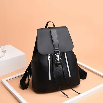 

Nylon Waterproof Women backpack Teenagers School bag Backpack Simple Campus Style Student Simple Girl travel bag Black Knapsack