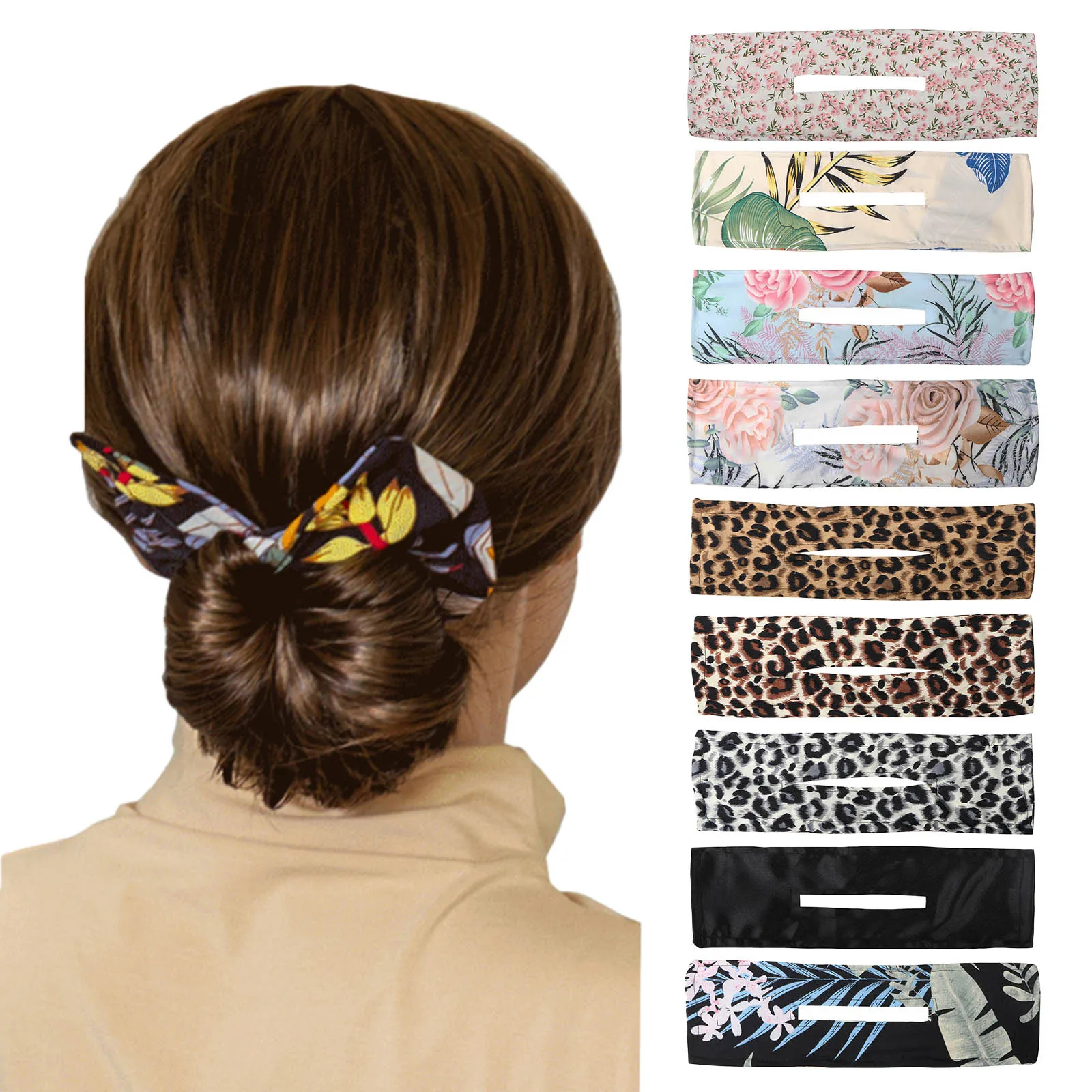 Fashion Deft Bun Maker 1pc Heatless Curling Rod Hair Bands Scrunchies Soft Wave Wire Headband Print Accessories |