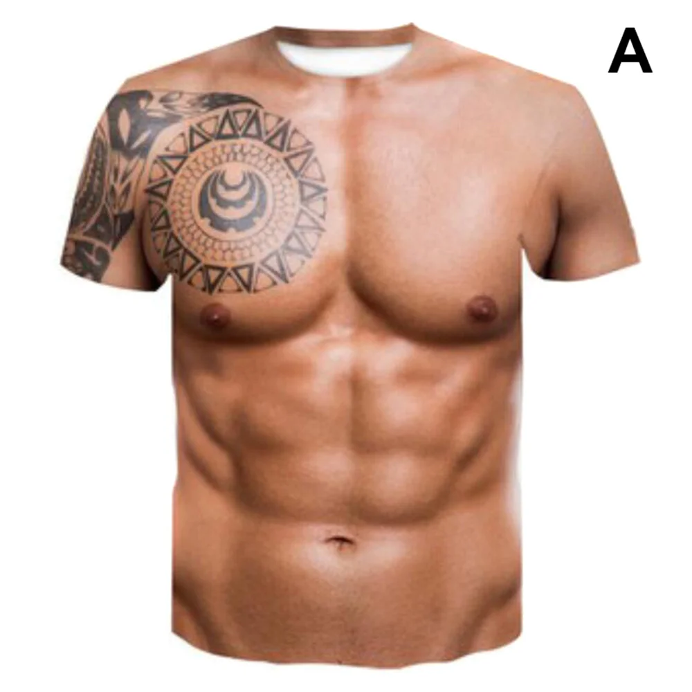 2021 New Muscle Tattoo Print T-Shirt Funny sleeves men Short Sleeve 3D Digital Print summer