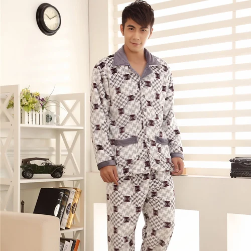 Зимняя фланелевая Рождественская Пижама размера плюс 3XL, Мужская пижама из плотного флиса, теплая пижама в клетку, мужская повседневная домашняя одежда, пижамы - Цвет: R HS 701