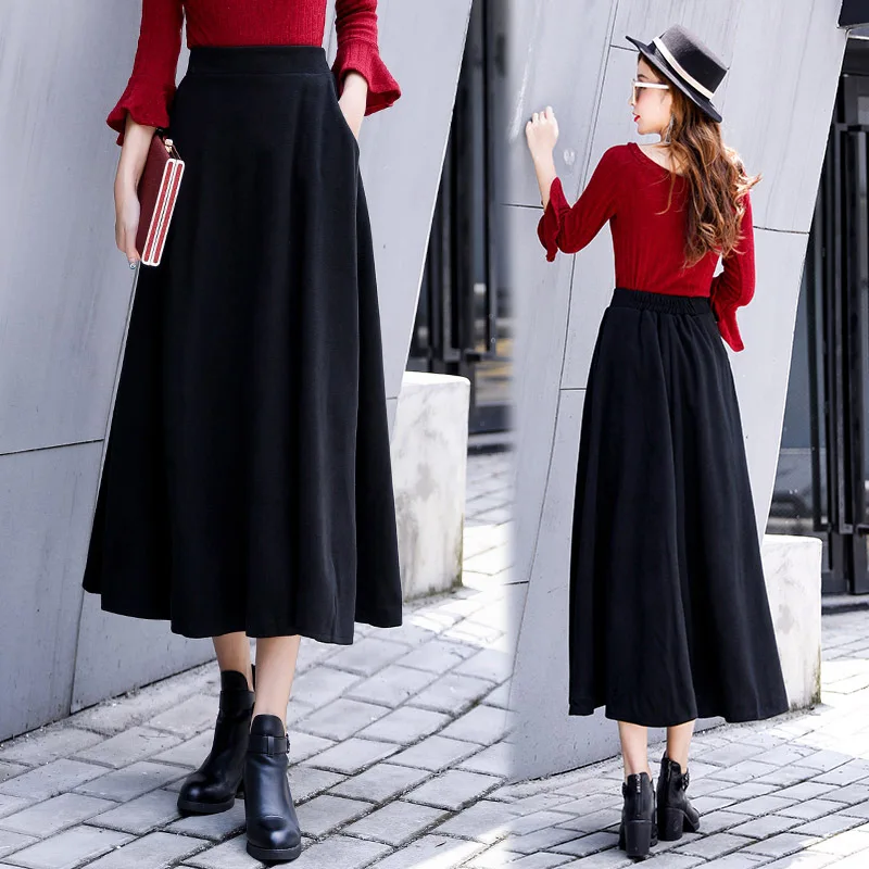 

Photo Shoot Autumn And Winter Solid Color Warm Woolen Half-length A- line Swinging Skirt