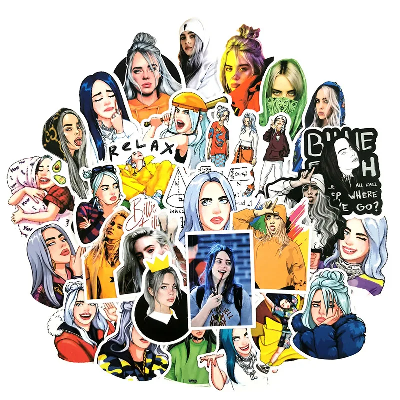50 шт. в партии водонепроницаемый Billie Eilish стикер с рисунком из мультфильма для чемодан для скейтборда сноуборд гитара мотоцикл игрушечный Ноутбук наклейка