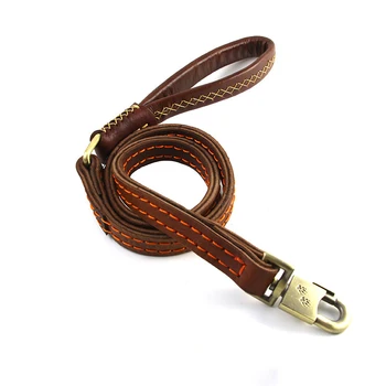 

Genuine Leather Large Dog Leash Walking Training Leads Real Leather Sewing dog rope for German Shepherd Golden Retriever Dogs