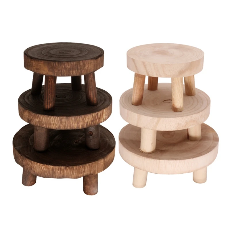 Solid Wood Round Bench Flower Pot Holder Plant and Succulent Flower Pot Base Display Stand Stool Home Garden Patio Shelf