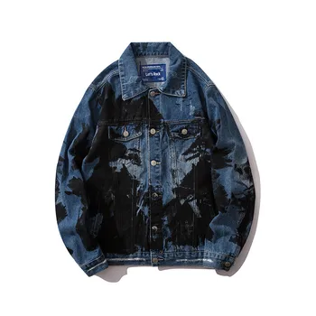 

KIMSERE Men Fashion Hip Hop Rocket Jackets Graffiti Printed Denim Trucker Jacket Outerwear For Male Streetwear Painted Clothing