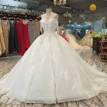 

Luxury Glitter Lace Bridal Ball Gowns Wedding Dress Sexy Off Shoulder Beading Applique Sequins no Veil Vestidos De Novia 2019
