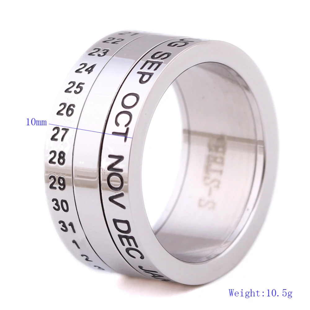 Wholesale Number and Month Letter Rotatable rings for men anillos New Arrival Titanium Stainless Steel Punk Party Ring Jewelry 3