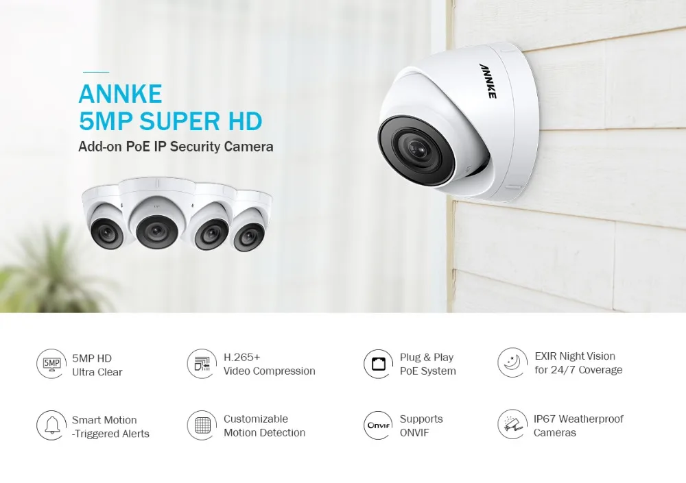 ANNKE, 8 шт., Ультра HD, 5MP, POE камера, для улицы, в помещении, Погодостойкая, сеть безопасности, пуля, EXIR, ночное видение, электронная почта, оповещение, камера, комплект