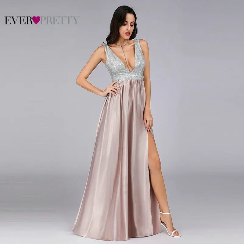Розовые Сексуальные вечерние платья, длинные красивые платья без рукавов с глубоким v-образным вырезом, с открытой спиной, блестящие вечерние платья, Robe de Soiree